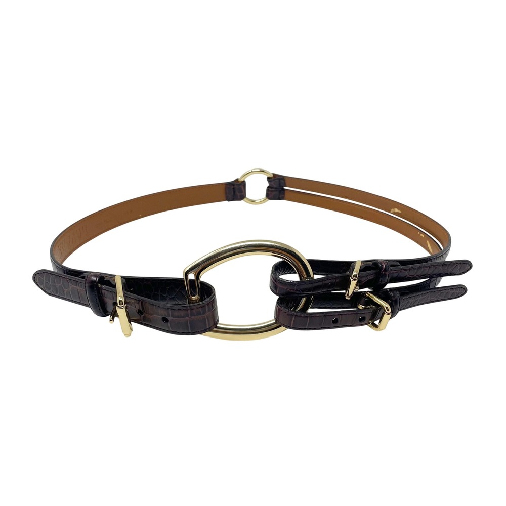 Lauren Ralph Lauren Equestrian Leather Belt Women's M Croc Embossed Gold Rings